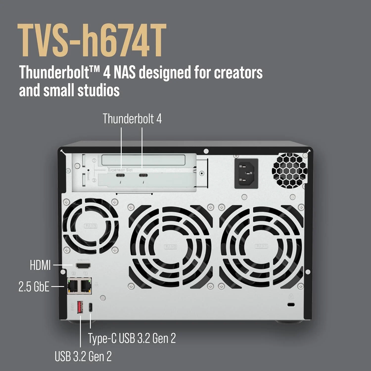 QNAP TVS-h674T-i5-32G-US، NAS رومیزی 6 خلیجی پرسرعت با پردازنده 6 هسته ای Intel Core i5 نسل دوازدهم، 32 گیگابایت حافظه DDR4، اتصال Thunderbolt 4 و 2.5GbE (بدون دیسک)