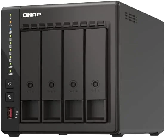 QNAP TS-453E-8G-US NAS رومیزی 4 بی با پردازنده چهارهسته ای Intel Celeron، رم 8 گیگابایتی DDR4 و اتصال شبکه دوگانه 2.5GbE (2.5G/1G/100M) (بدون دیسک)