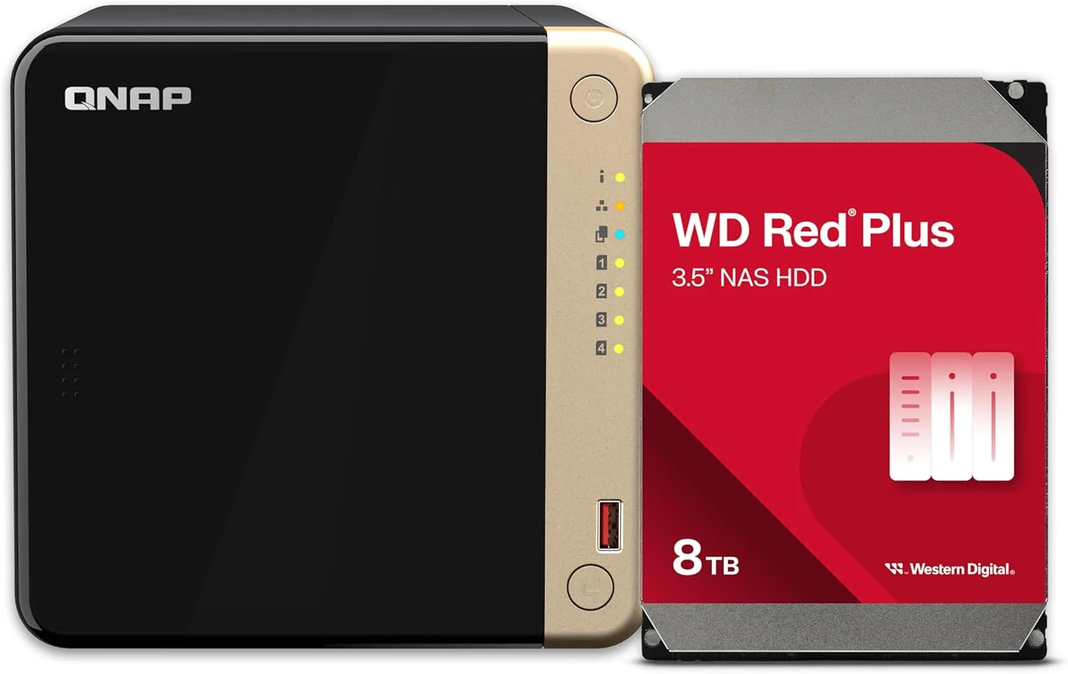 QNAP TS-464-8G-48WD-US NAS رومیزی 4 بی با کارایی بالا با ظرفیت ذخیره سازی 24 ترابایت، همراه با بسته هارد دیسک WD Red Plus با پیکربندی RAID 5