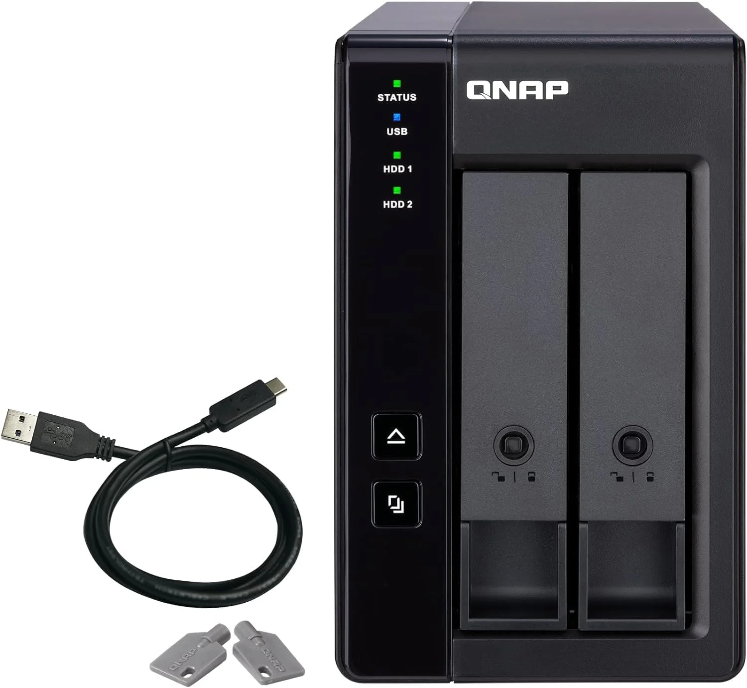 QNAP TR-002 محفظه ذخیره سازی مستقیم متصل (DAS) با دو جایگاه و رابط USB Type-C و RAID سخت افزاری (بدون دیسک)