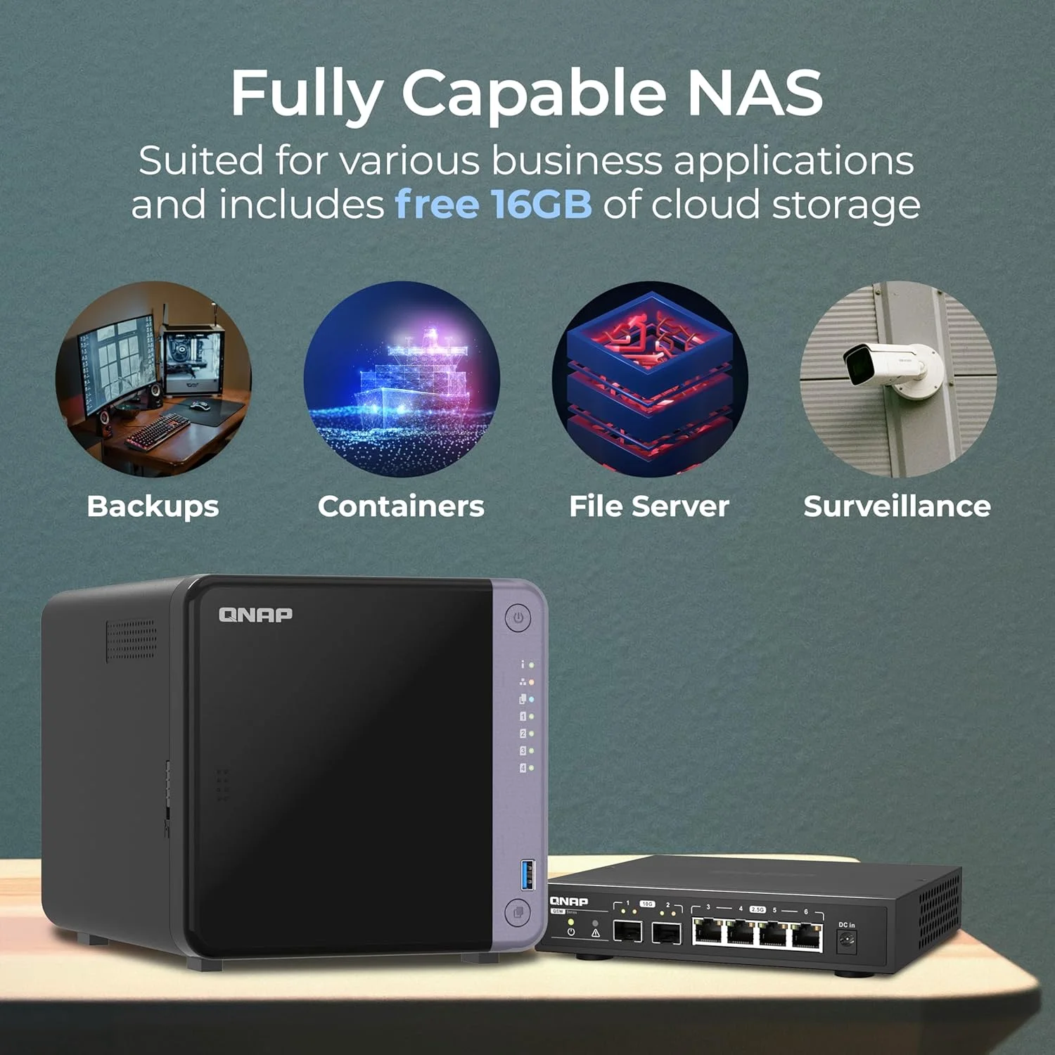 مجموعه NAS رومیزی چهارهسته ای QNAP TS-432X-4G-US با 4 جایگاه 10GbE + سوئیچ شبکه QSW-2104-2S-A با پورت های 10GbE SFP+/2.5GbE RJ45 مجموعه NAS رومیزی چهارهسته ای QNAP TS-432X-4G-US با 4 جایگاه 10GbE + سوئیچ شبکه QSW-2104-2S-A با پورت های 10GbE SFP+/2.5GbE RJ45