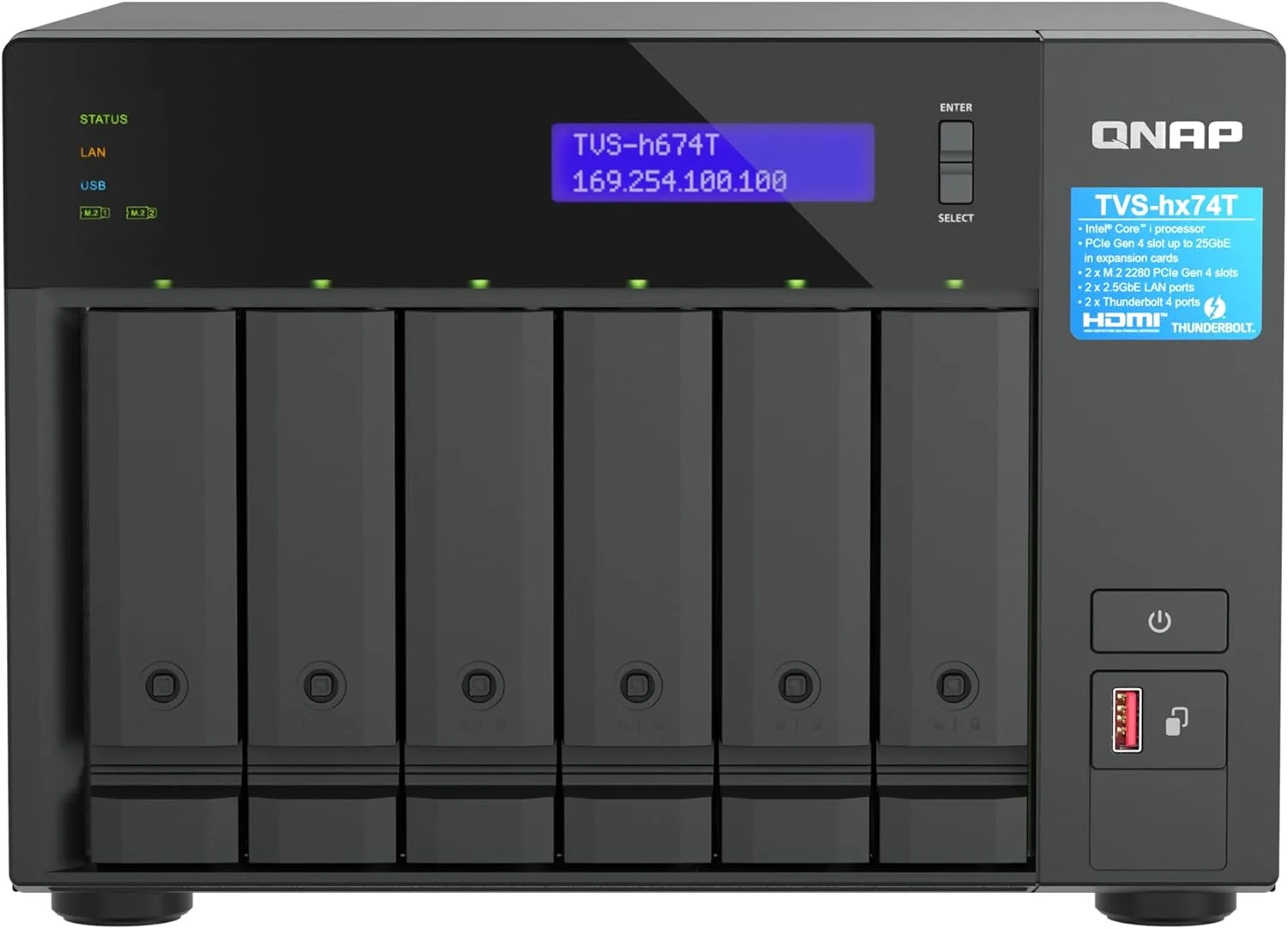 QNAP TVS-H674T-I5-32G، محفظه 6 بی، پردازنده I5 6 هسته ای، 32 گیگابایت SO DIMM DDR4، دارای 2 پورت 2.5GBE، مدل TVS-H674T-I5-32G