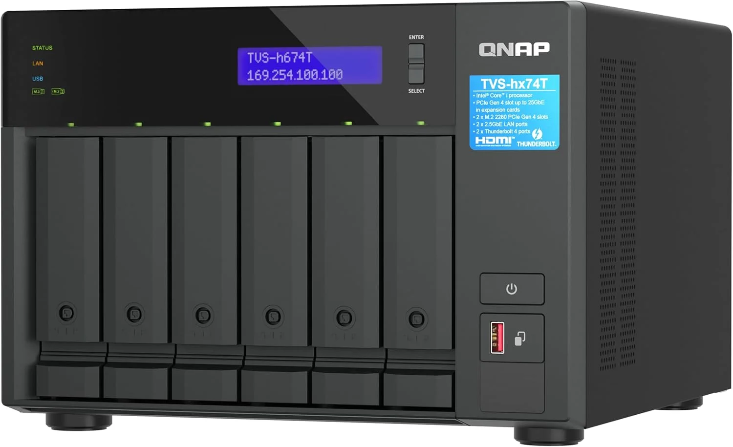 QNAP TVS-H674T-I5-32G، محفظه 6 بی، پردازنده I5 6 هسته ای، 32 گیگابایت SO DIMM DDR4، دارای 2 پورت 2.5GBE، مدل TVS-H674T-I5-32G