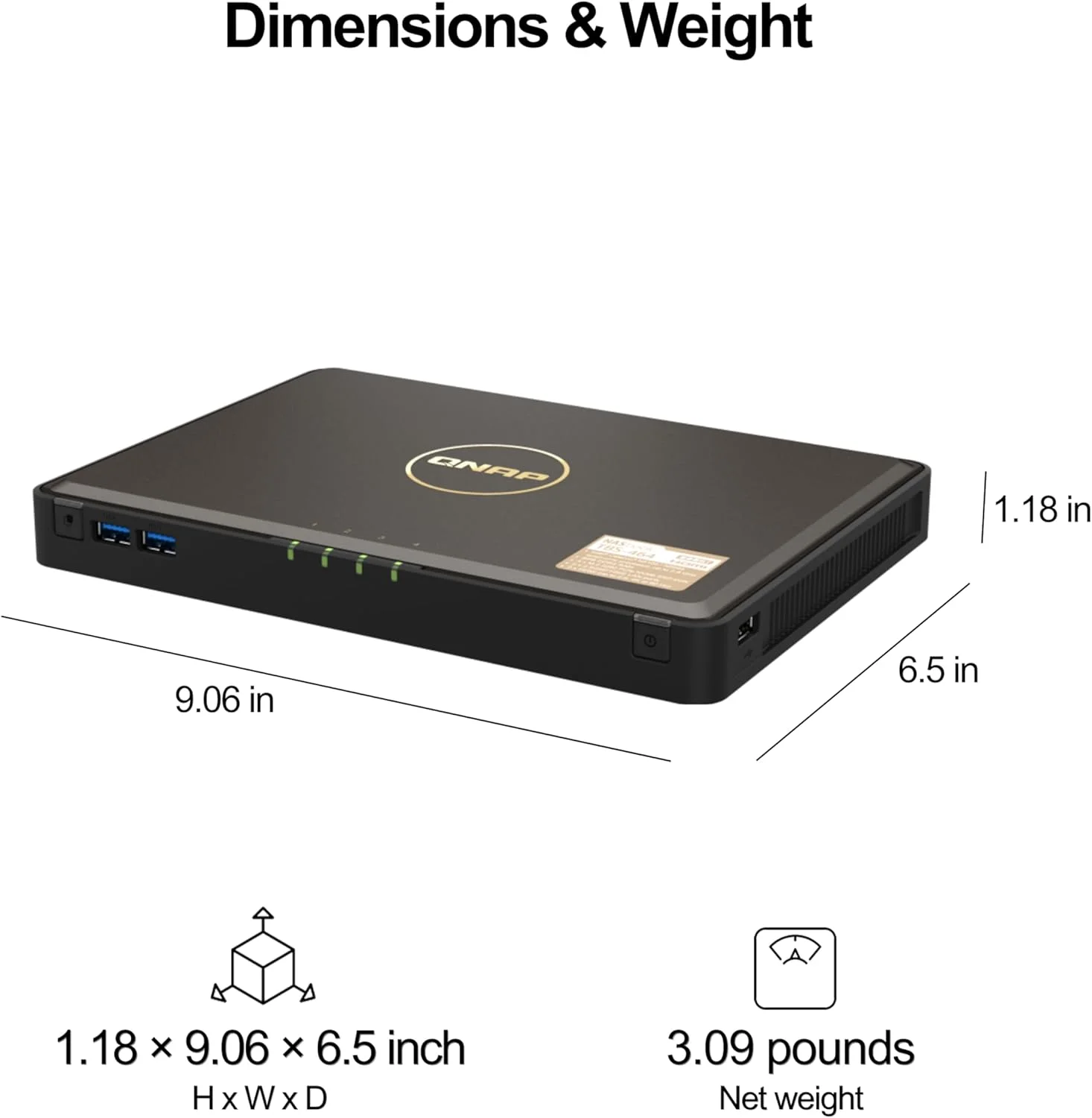 QNAP TBS-464-8G-US NASbook با ۴ جایگاه M.2 NVMe SSD، پردازنده ۴ هسته ای Intel Celeron N5105/N5095، حافظه ۸ گیگابایتی DDR4 و اتصال شبکه 2.5GbE (1G/100M/10M) (بدون دیسک)