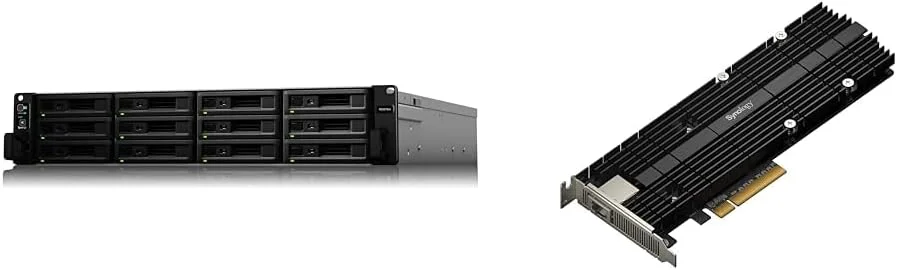 ذخیره ساز تحت شبکه ۱۲ بی Synology RackStation RS3618xs (بدون هارد دیسک)، RS3618xs به همراه کارت شبکه ۱۰ گیگابیتی اترنت و آداپتور M.2 مدل E10M20-T1، RJ-45; ۱ پورت