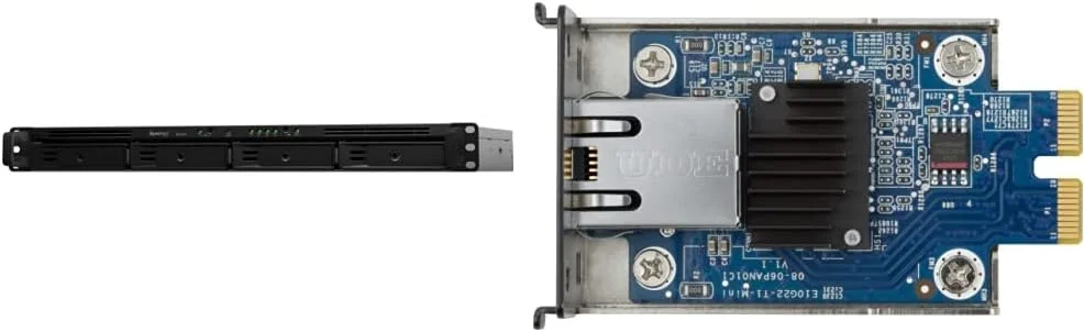 ذخیره ساز تحت شبکه رک مونت 4 بی Synology RackStation RS422+ (بدون هارد دیسک)، مشکی و ماژول ارتقاء شبکه با 1 پورت 10GbE RJ-45 (E10G22-T1-Mini)