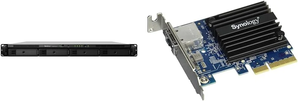 ذخیره ساز تحت شبکه سینولوژی رک استیشن (بدون دیسک) (RS1619xs+)، 4-Bay؛ 8 گیگابایت DDR4 و آداپتور اترنت 10 گیگابیتی با 1 پورت RJ45 (E10G18-T1)