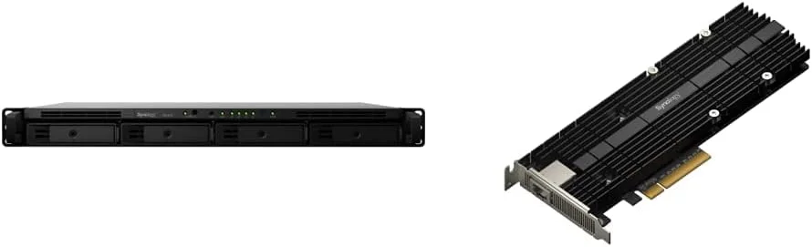 واحد توسعه 4 بی Synology RX418 (بدون دیسک) و کارت آداپتور اترنت 10 گیگابیتی و M.2 مدل E10M20-T1، RJ-45؛ 1 پورت