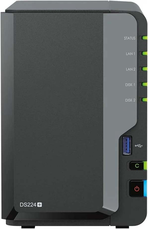 دستگاه ذخیره ساز تحت شبکه 2 بی Synology DS224+ (پردازنده Intel Celeron J4125 چهار هسته ای 2.0 گیگاهرتز، 2 گیگابایت رم DDR4، 2 پورت RJ-45 1GbE LAN) باندل 12 ترابایتی با 2 عدد Seagate IronWolf 6TB