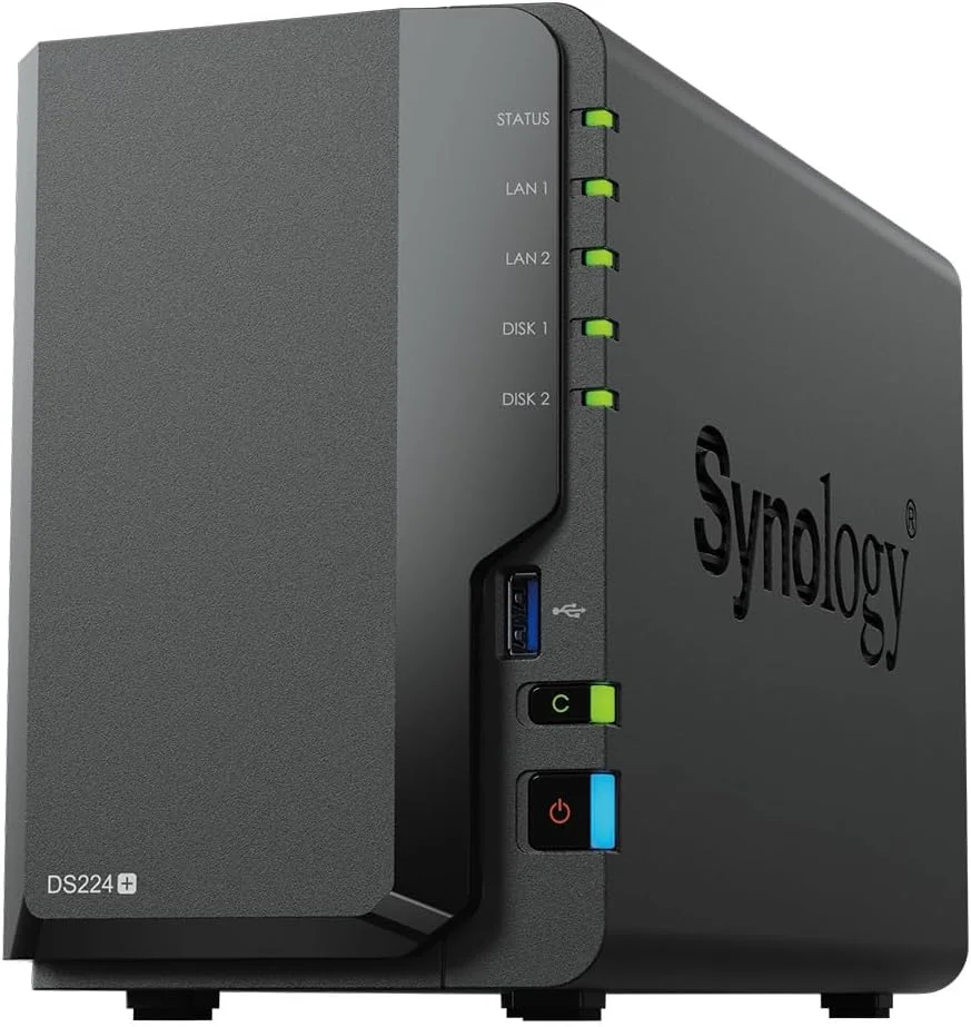 دستگاه ذخیره ساز تحت شبکه 2 بی Synology DS224+ (پردازنده Intel Celeron J4125 چهار هسته ای 2.0 گیگاهرتز، 2 گیگابایت رم DDR4، 2 پورت RJ-45 1GbE LAN) باندل 16 ترابایتی با 2 عدد Seagate IronWolf 8TB