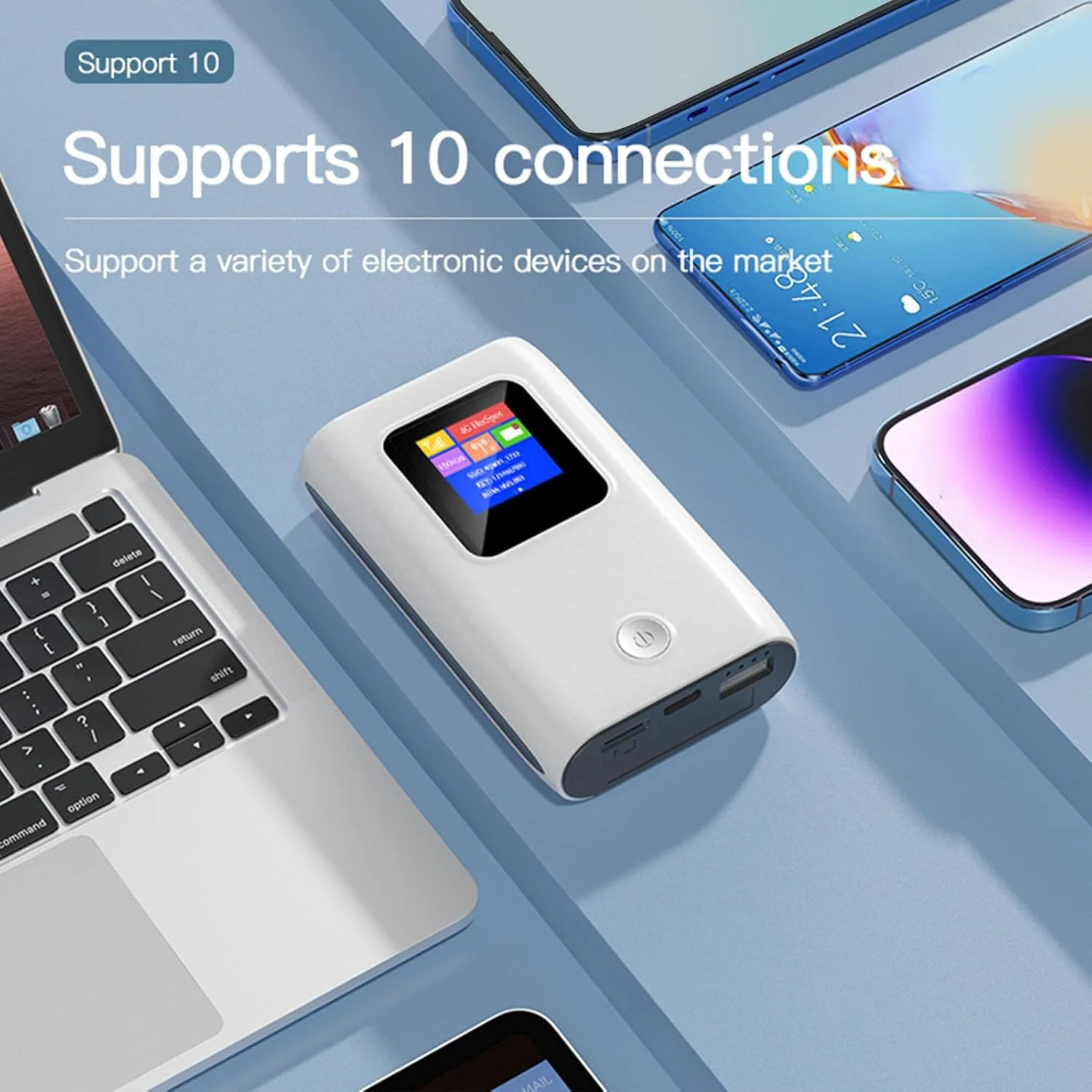 روتر همراه قابل حمل USB پاور بانک 4G LTE 300Mbps، هات اسپات شبکه موبایل جیبی، مودم USB با اسلات سیم کارت، 10 کاربر، برای خودرو و فضای باز