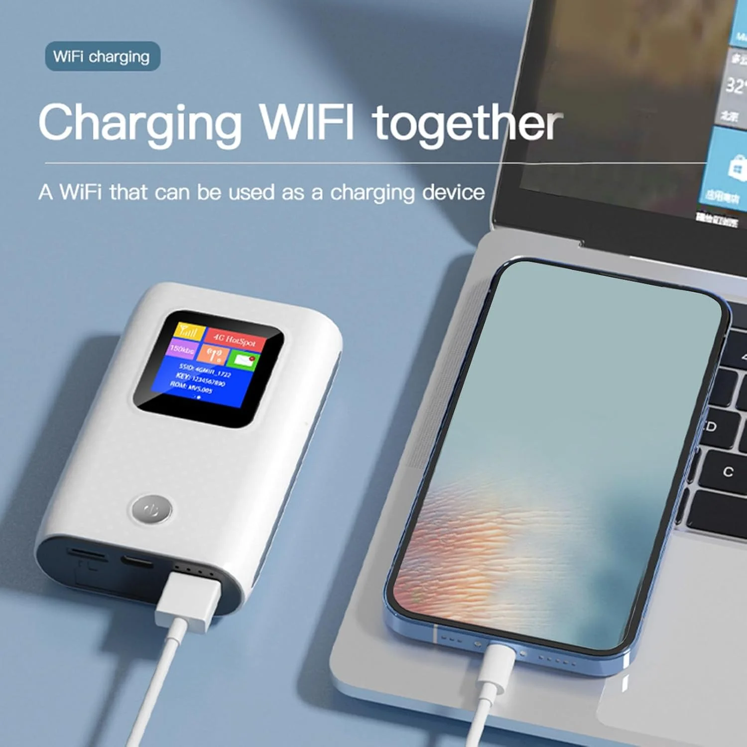 روتر همراه قابل حمل USB پاور بانک 4G LTE 300Mbps، هات اسپات شبکه موبایل جیبی، مودم USB با اسلات سیم کارت، 10 کاربر، برای خودرو و فضای باز