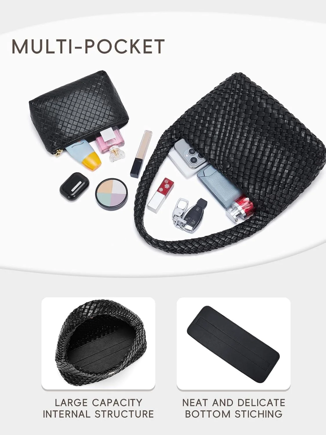 کیف دستی بافتنی زنانه، کیف دوشی با دسته بالایی، کیف بزرگ نرم تابستانی، کیف دستی دوشی چرم مصنوعی - کیف دستی ساحلی تابستانی شیک