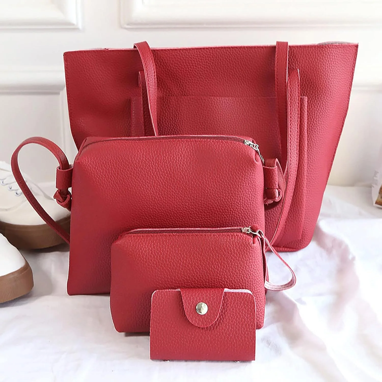 COOLBABY ست ۴ تکه کیف دستی زنانه شامل کیف دوشی، کیف کراس بادی، کیف پول و کیف پاکتی زنانه