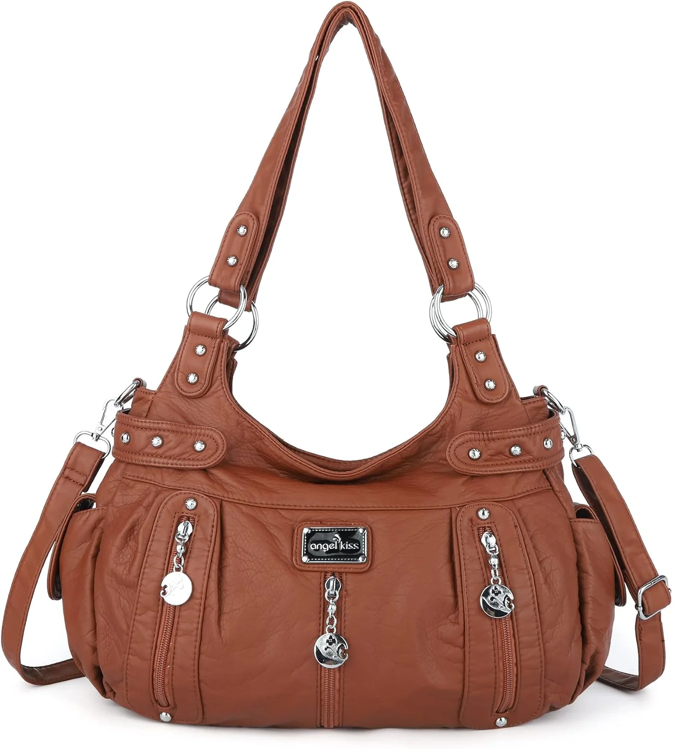 کیف دستی و کیف بزرگ زنانه Angelkiss چرم مصنوعی شسته شده کیف دوشی مدل Hobo کیف دستی کیف دستی