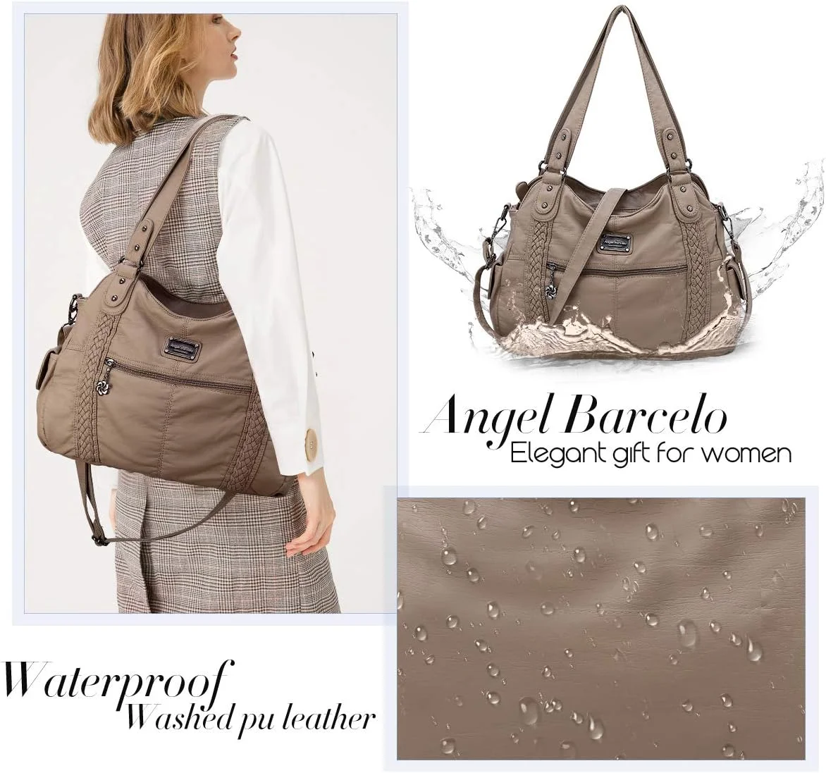 کیف دستی زنانه آنجل بارسلو مدل Hobo، کیف جادار دوشی چرم مصنوعی