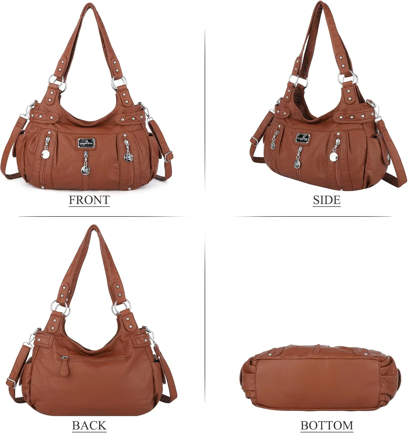 کیف دستی و کیف بزرگ زنانه Angelkiss چرم مصنوعی شسته شده کیف دوشی مدل Hobo کیف دستی کیف دستی