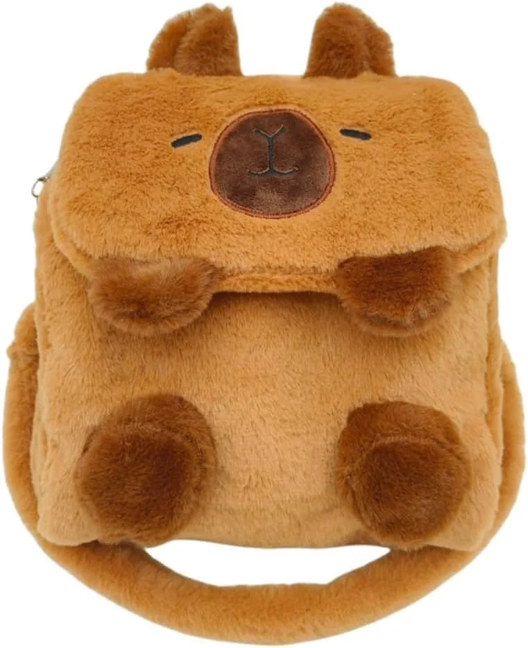 کیف رودوشی پولیشی طرح کاپیبارا برای خانم‌ها، کیف دستی حیوانات پر شده نرم با بند قابل تنظیم، کوله پشتی قهوه ای دوستداران حیوانات برای استفاده روزانه و هدیه