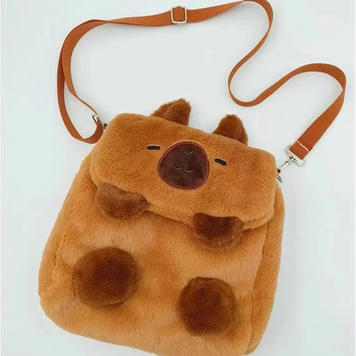 کیف رودوشی پولیشی طرح کاپیبارا برای خانم‌ها، کیف دستی حیوانات پر شده نرم با بند قابل تنظیم، کوله پشتی قهوه ای دوستداران حیوانات برای استفاده روزانه و هدیه