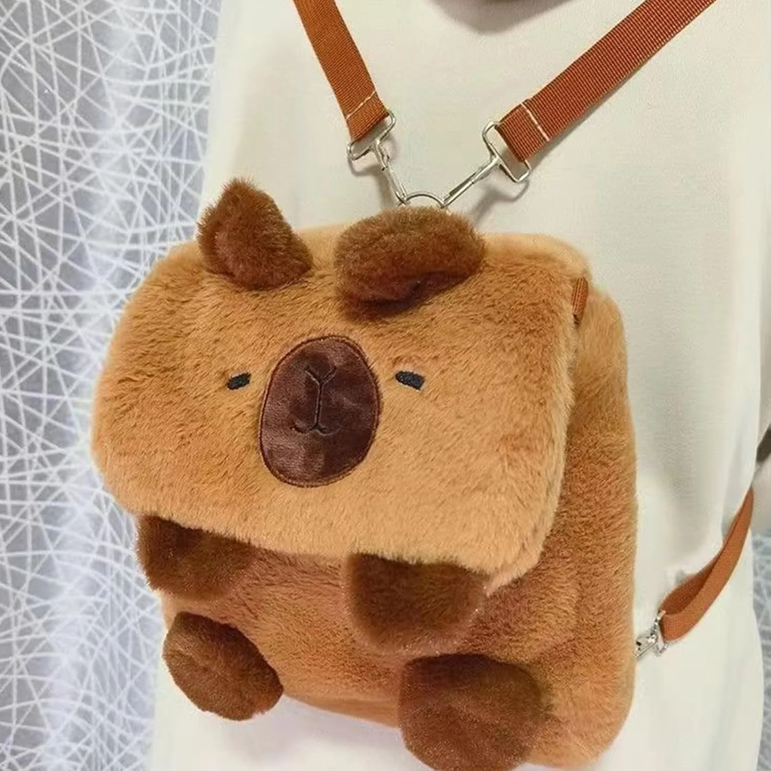 کیف رودوشی پولیشی طرح کاپیبارا برای خانم‌ها، کیف دستی حیوانات پر شده نرم با بند قابل تنظیم، کوله پشتی قهوه ای دوستداران حیوانات برای استفاده روزانه و هدیه