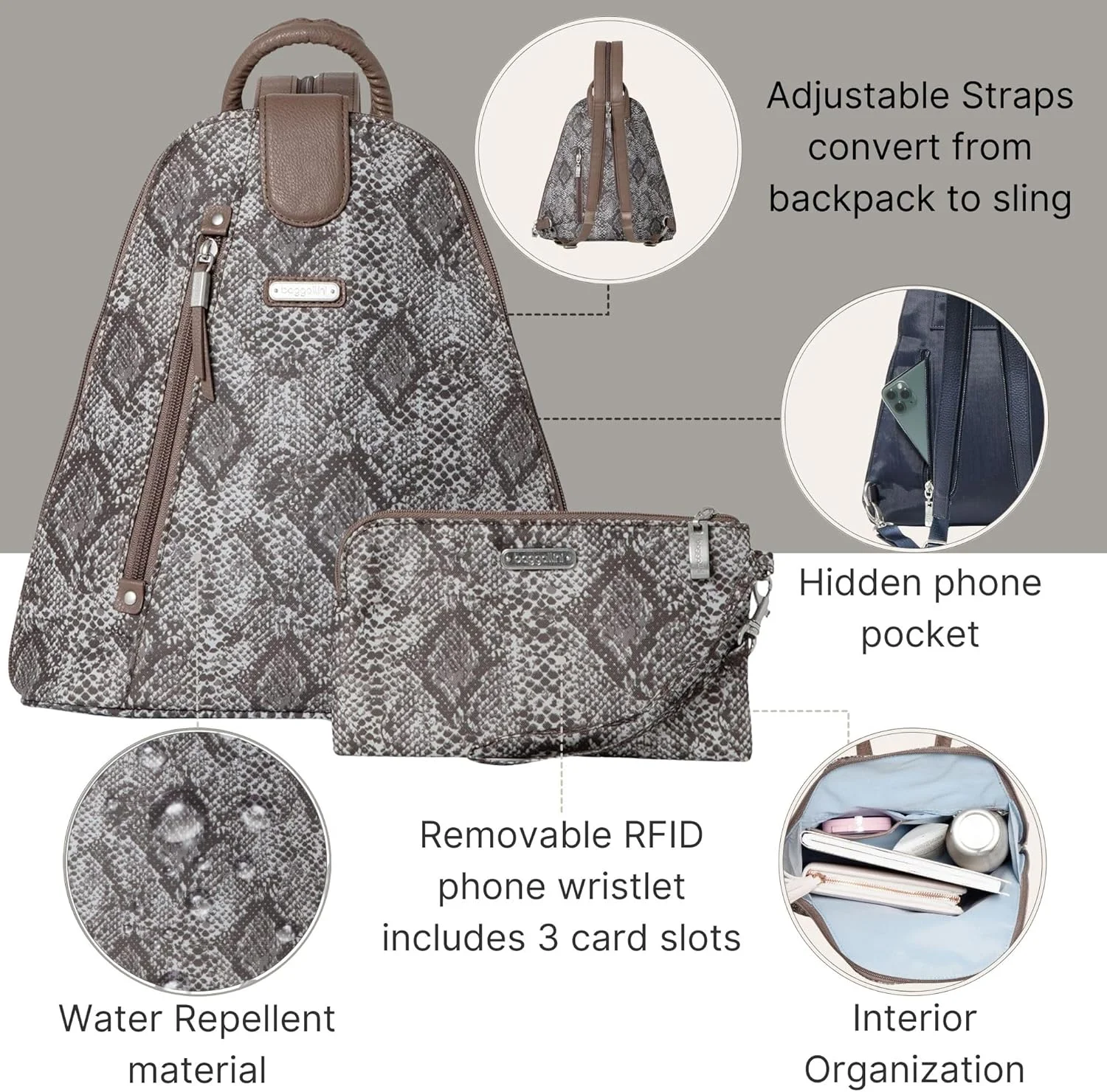 کیف کوله پشتی زنانه Baggallini Metro با کیف پول مچی RFID