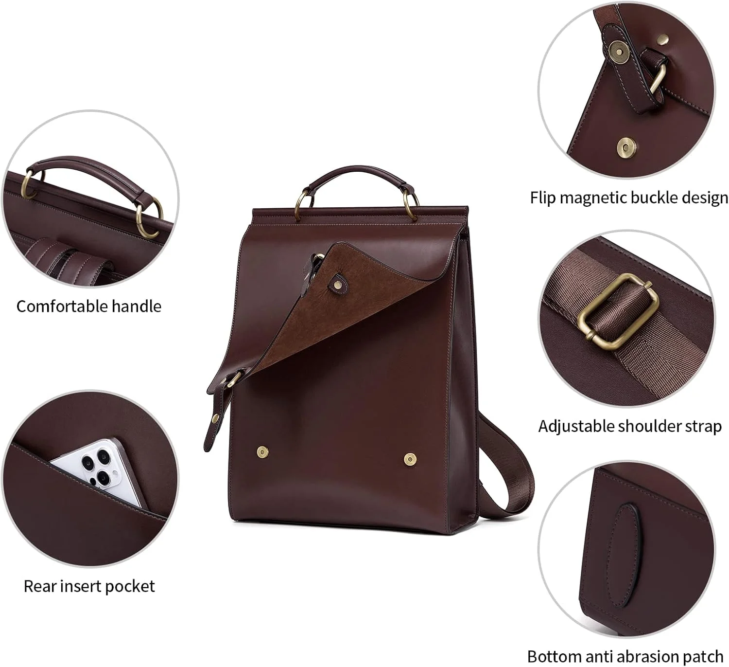 کیف کوله پشتی چرمی زنانه Cnoles، کیف مد روز زنانه، کیف قدیمی، کوله پشتی مسافرتی غیر رسمی مدرسه و دانشگاه