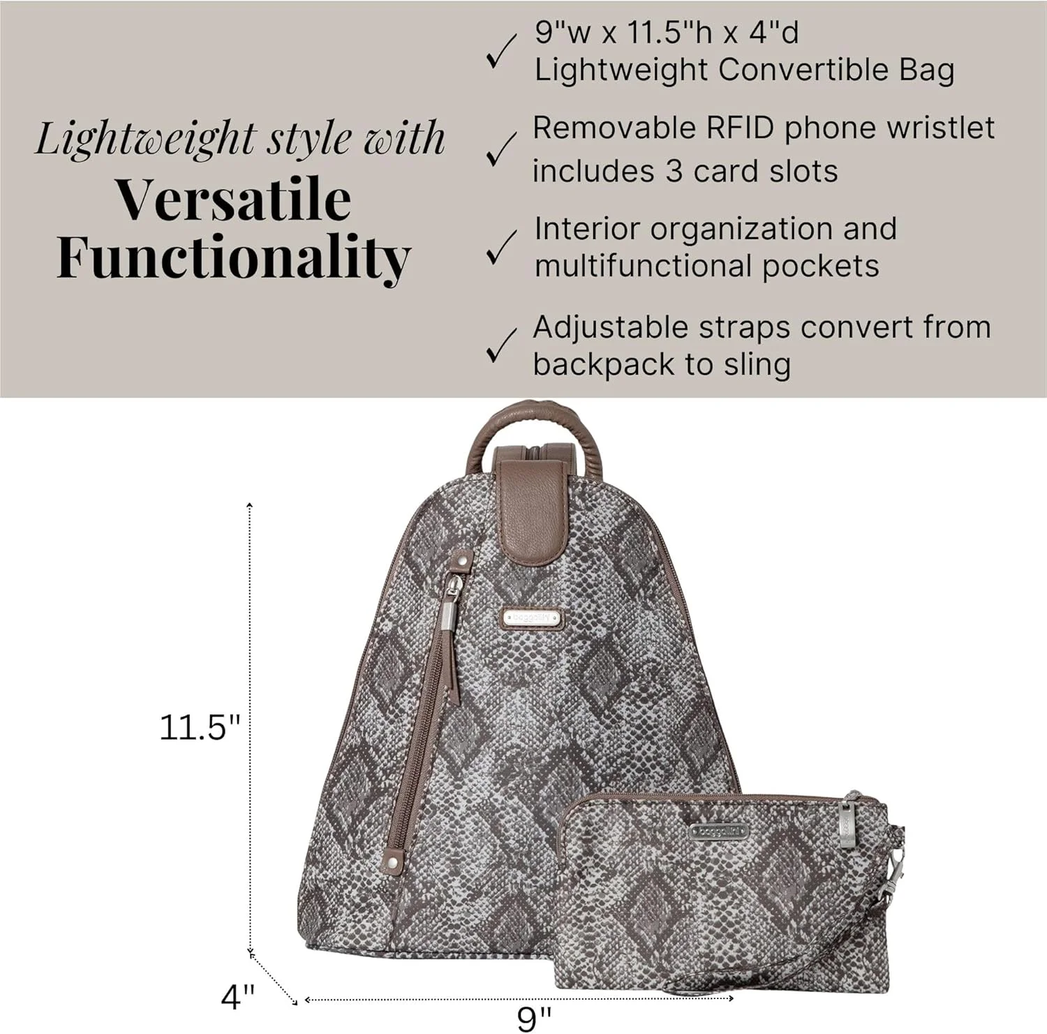 کیف کوله پشتی زنانه Baggallini Metro با کیف پول مچی RFID