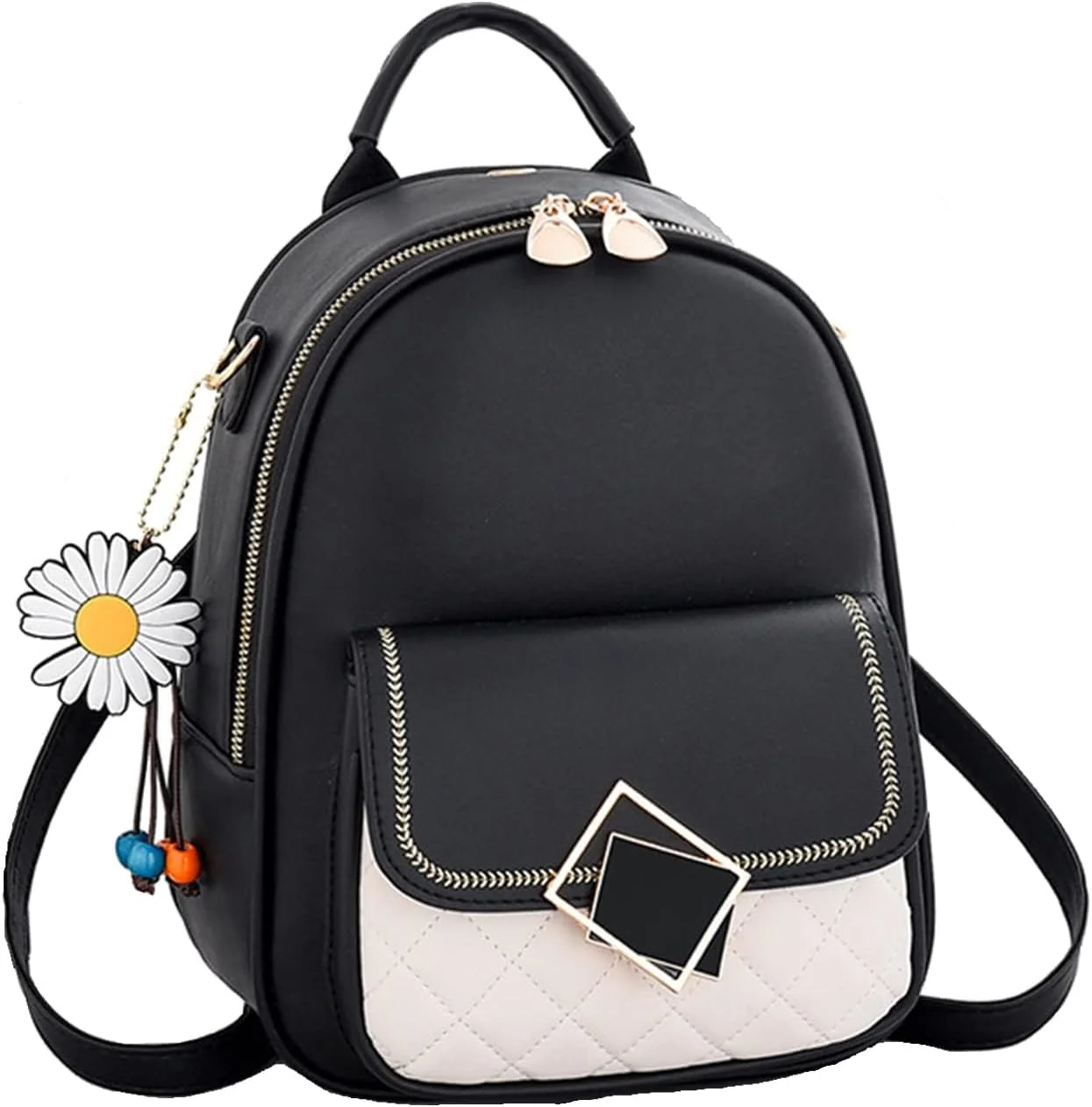 کوله پشتی زنانه، کیف دستی کوچک کوله پشتی چرمی PU، کیف های شانه ای، کیف مدرسه ای غیر رسمی برای دختران نوجوان، کار، مدرسه، مسافرت (طرح گل های زیبا)