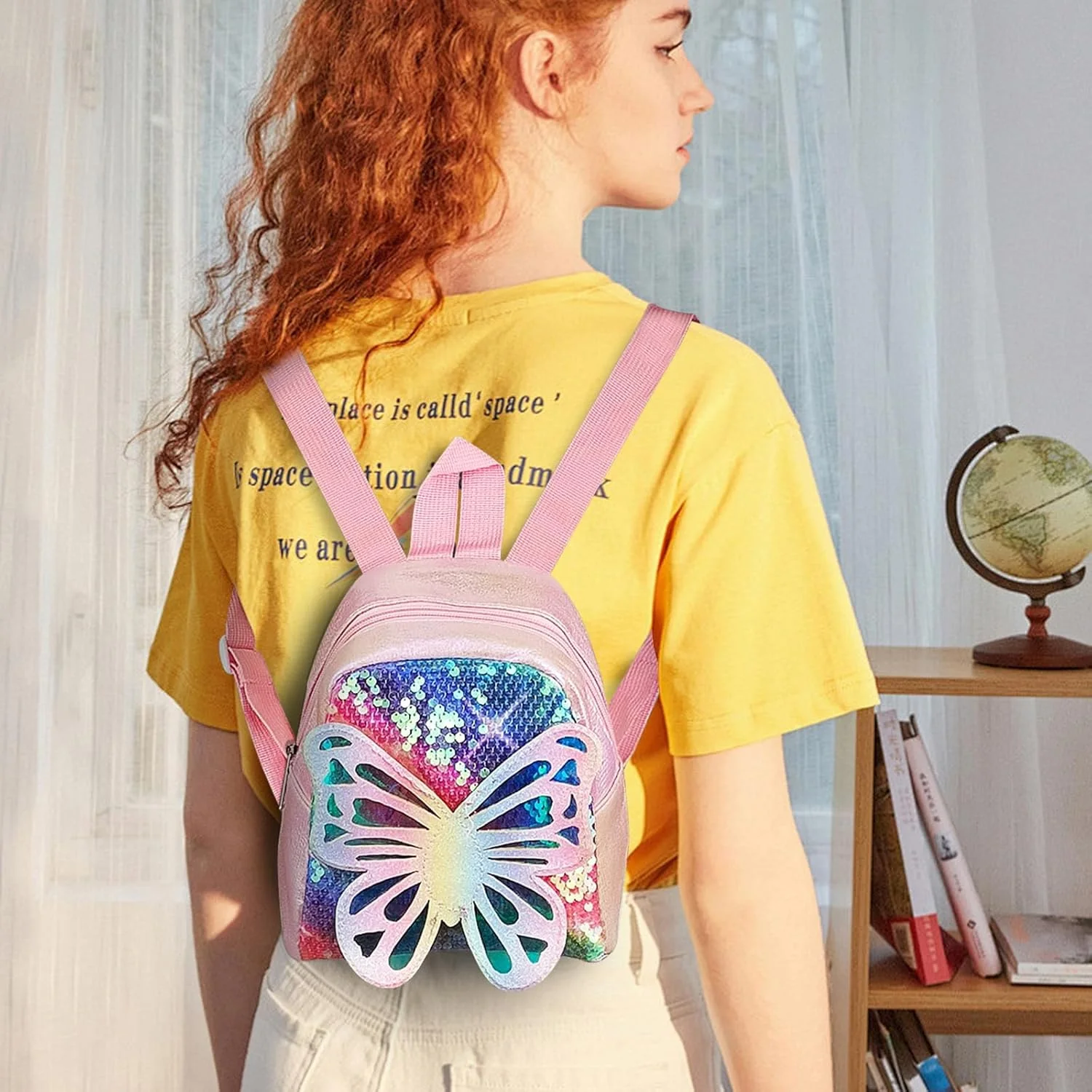 کیف کوله پشتی مینیاتوری زیبا، کوله پشتی کوچک چرمی PU برای زنان، کوله پشتی کوچک پولک دار با بند شانه قابل تنظیم، کیف سبک و شیک برای استفاده روزانه (صورتی)