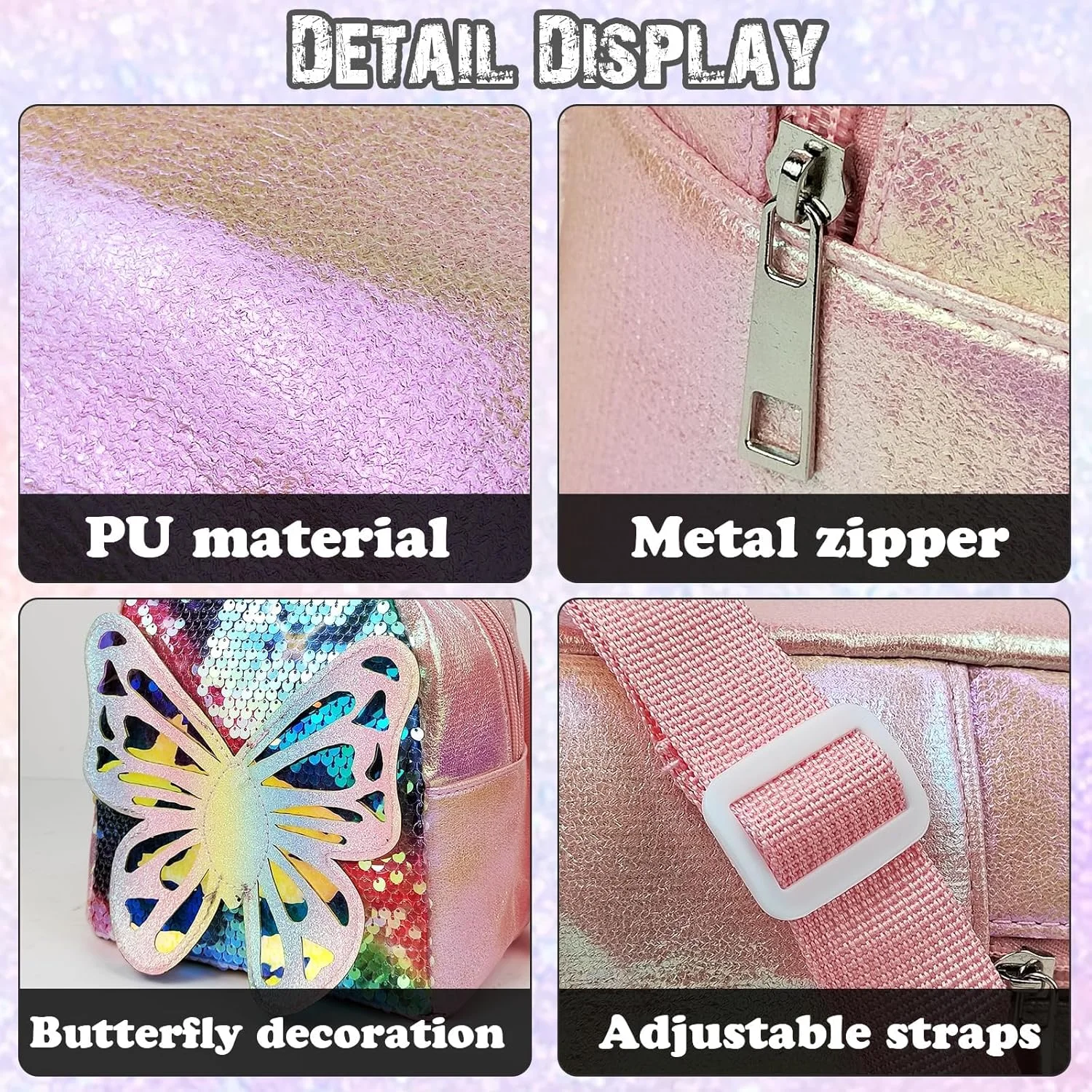 کیف کوله پشتی مینیاتوری زیبا، کوله پشتی کوچک چرمی PU برای زنان، کوله پشتی کوچک پولک دار با بند شانه قابل تنظیم، کیف سبک و شیک برای استفاده روزانه (صورتی)