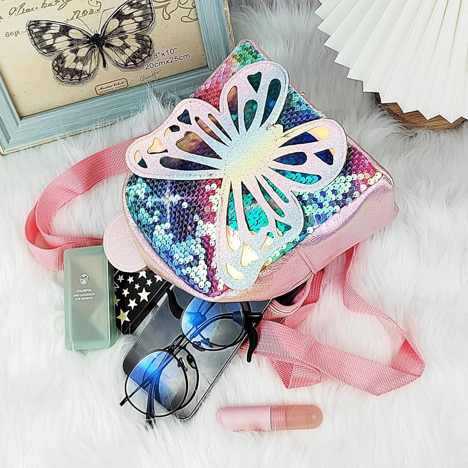 کیف کوله پشتی مینیاتوری زیبا، کوله پشتی کوچک چرمی PU برای زنان، کوله پشتی کوچک پولک دار با بند شانه قابل تنظیم، کیف سبک و شیک برای استفاده روزانه (صورتی)