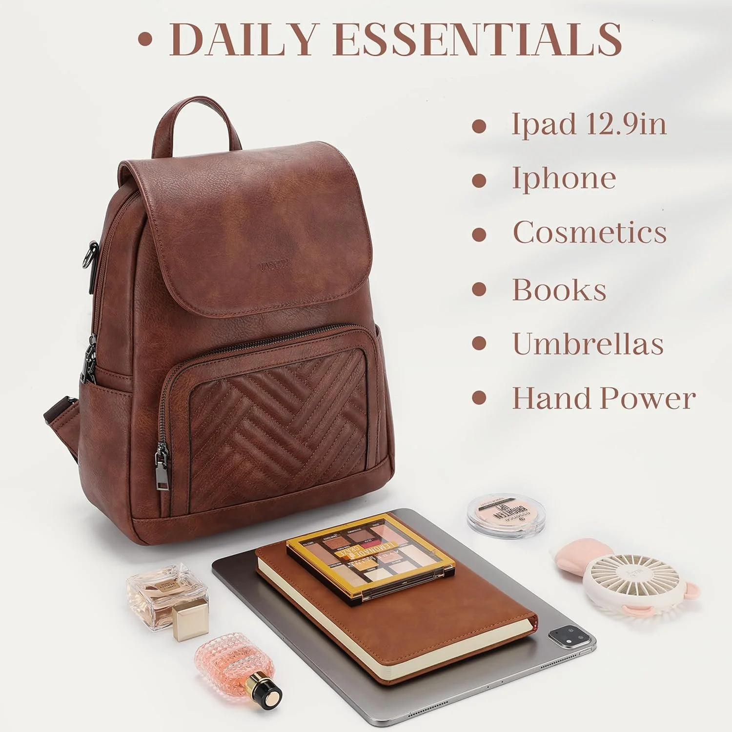 کیف کوله پشتی زنانه، کوله پشتی چرمی PU طرح دار VASCHY با بند گیتار