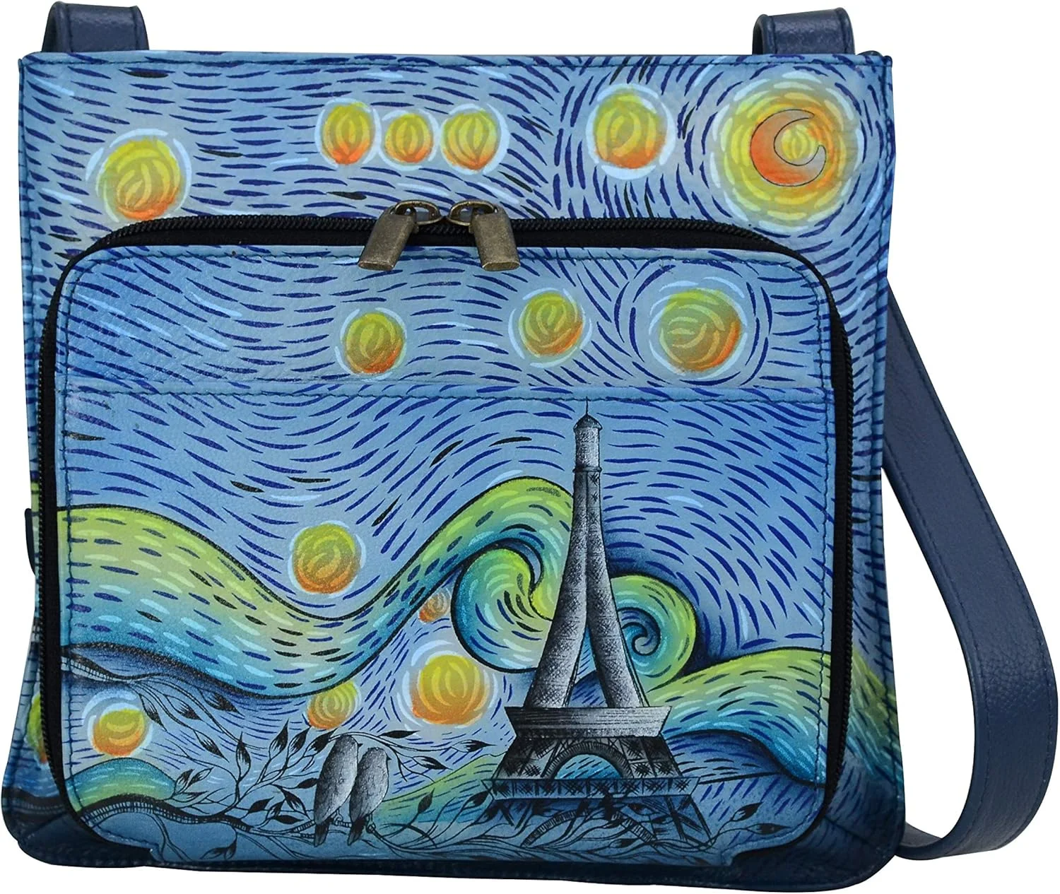 کیف دوشی باریک چرمی زنانه آنا بای آنوشکا با طرح دستی - سازمان دهنده