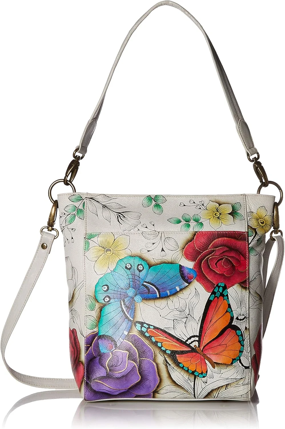 کیف دستی هوبو بزرگ چرمی اصل زنانه آنا بای آنوشکا | اثر هنری اورجینال نقاشی شده با دست | سازمان دهنده زیپ دار