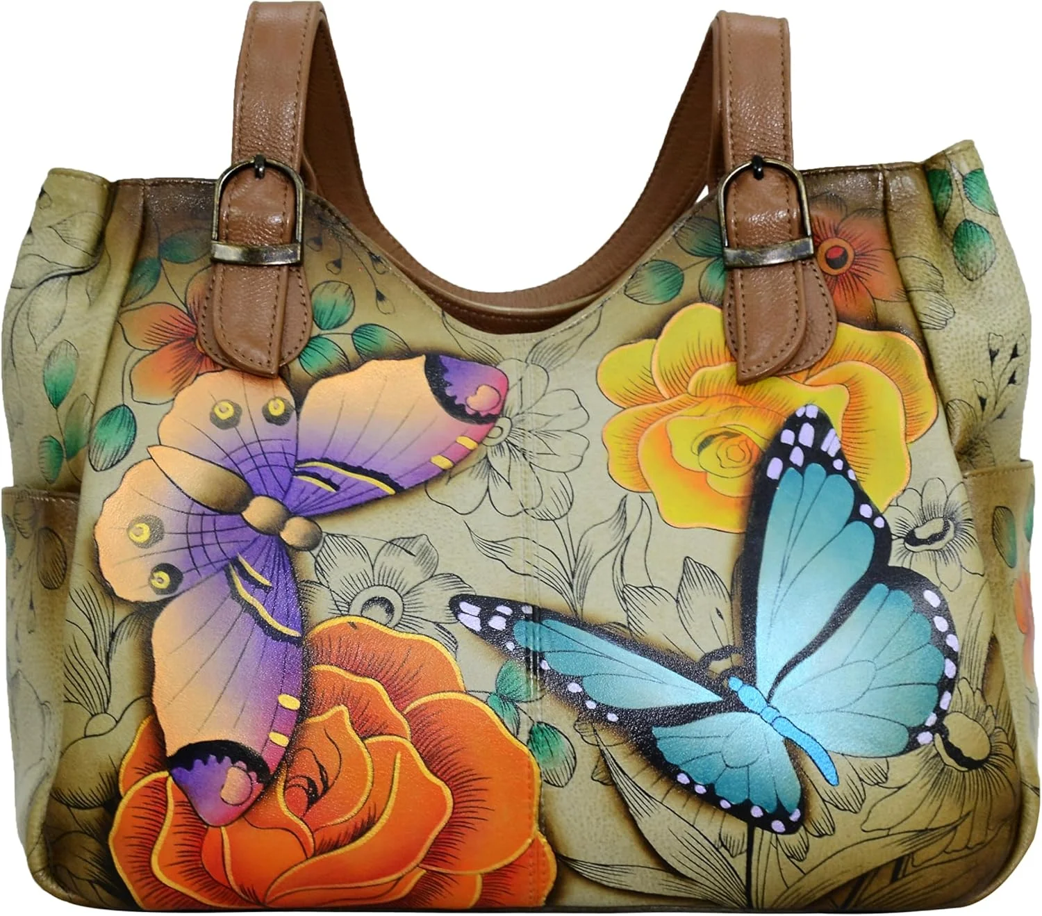 کیف دوشی چرمی زنانه آنا بای آنوشکا - طرح هنری اورجینال نقاشی شده با دست