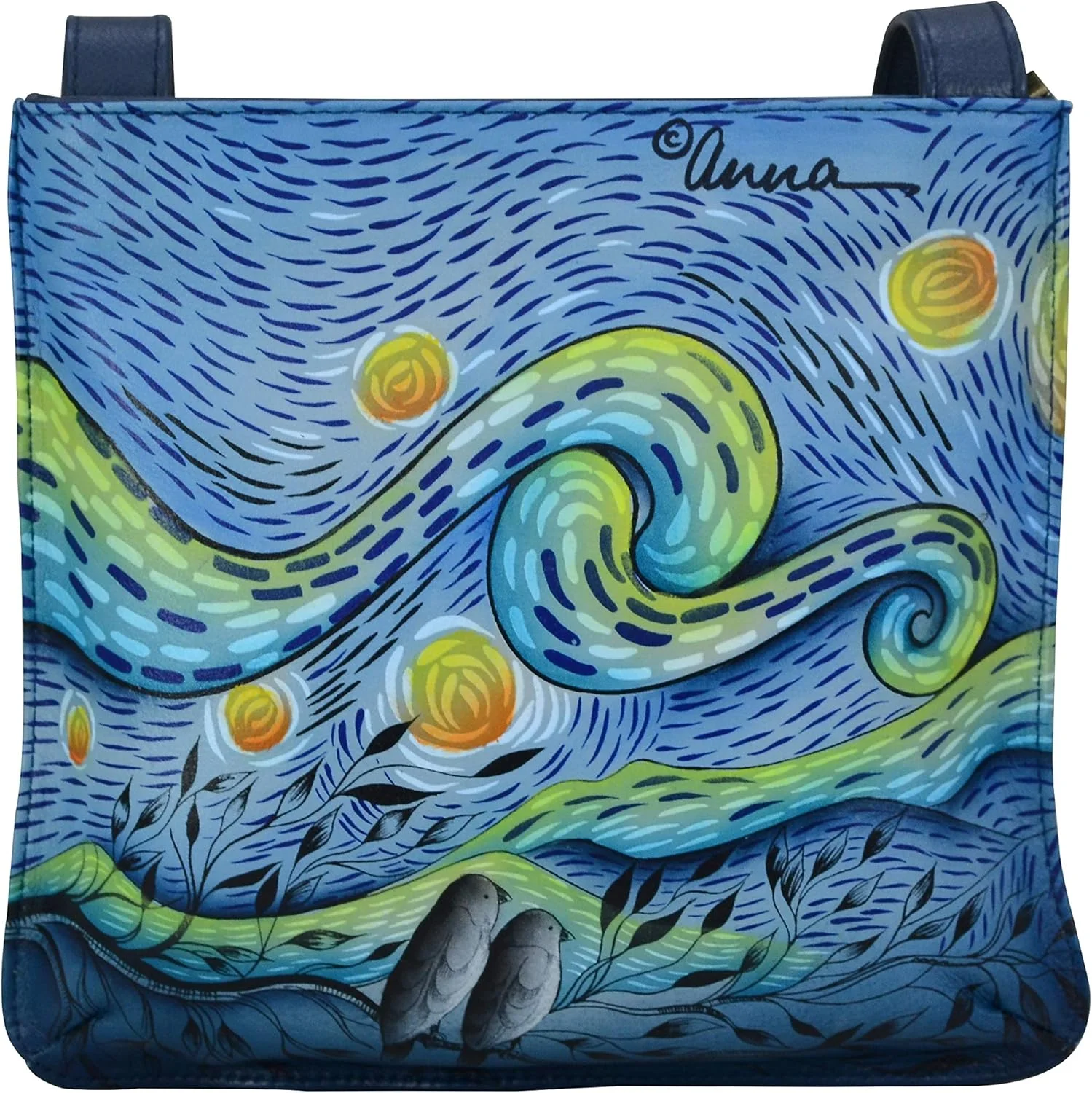 کیف دوشی باریک چرمی زنانه آنا بای آنوشکا با طرح دستی - سازمان دهنده