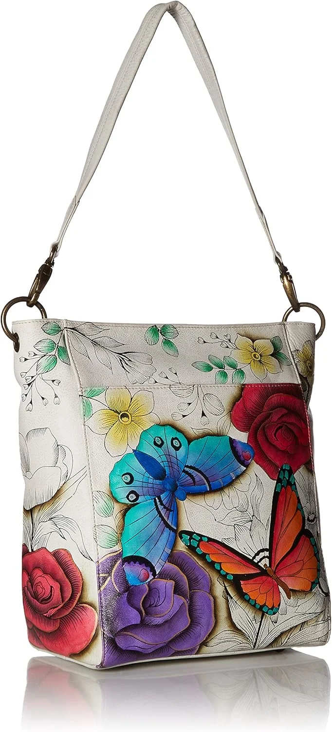 کیف دستی هوبو بزرگ چرمی اصل زنانه آنا بای آنوشکا | اثر هنری اورجینال نقاشی شده با دست | سازمان دهنده زیپ دار