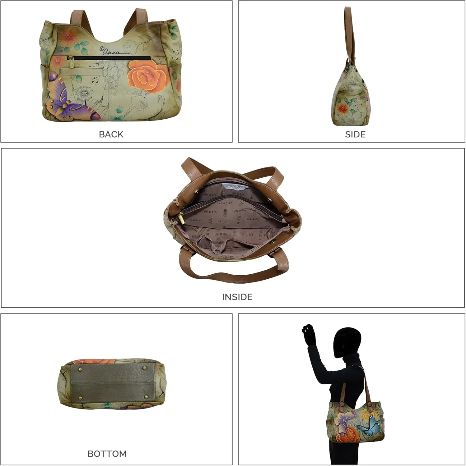 کیف دوشی چرمی زنانه آنا بای آنوشکا - طرح هنری اورجینال نقاشی شده با دست