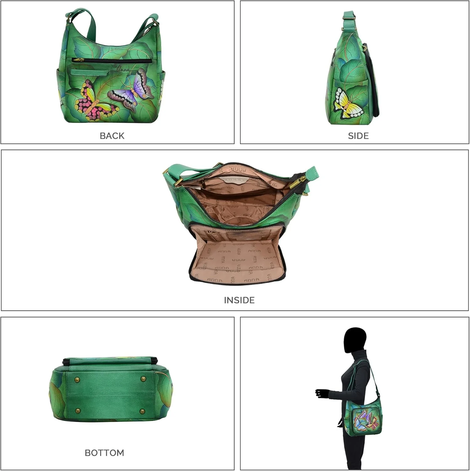 کیف دستی زنانه آنا بای آنوشکا، مدل هوبو با طرح نقاشی دستی روی چرم