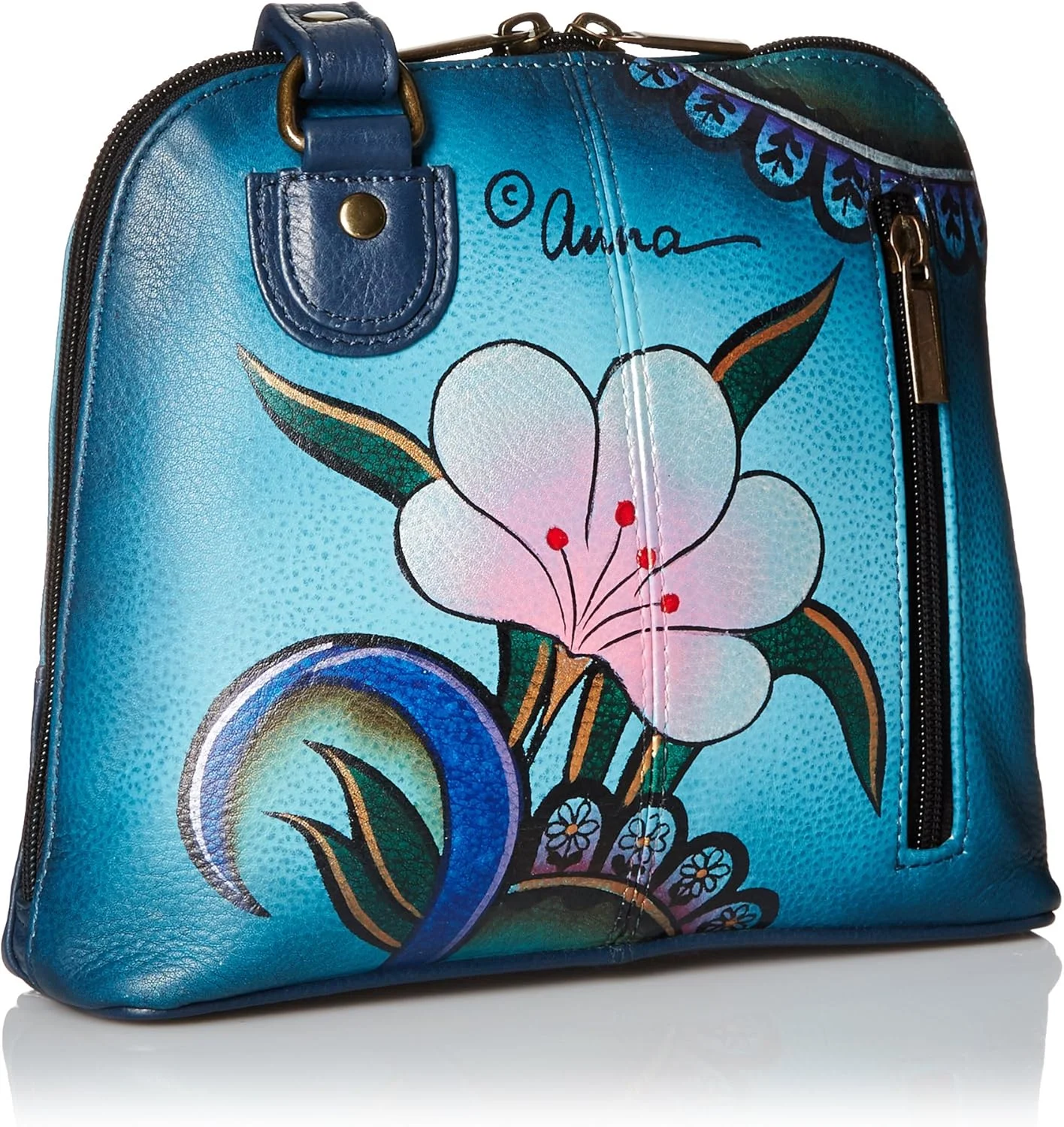 کیف دستی چرمی چند محفظه ای زنانه آنا با نقاشی دستی اثر هنری اصلی، سایز واحد