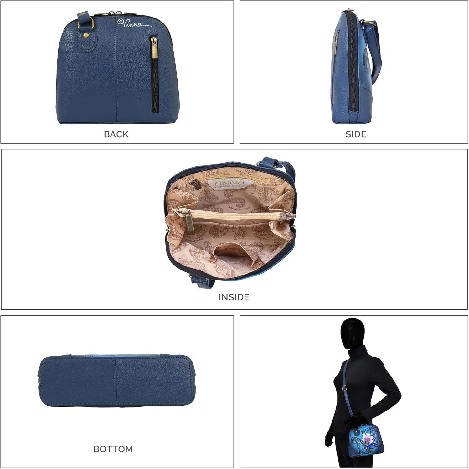 کیف دستی چرمی چند محفظه ای زنانه آنا با نقاشی دستی اثر هنری اصلی، سایز واحد