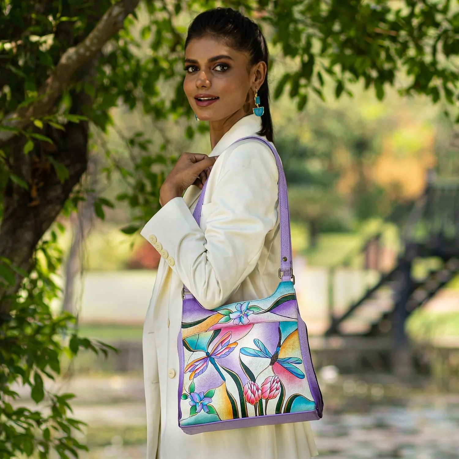 کیف دستی سه محفظه ای چرمی اصل با طرح نقاشی شده دستی آنا بای آنوشکا