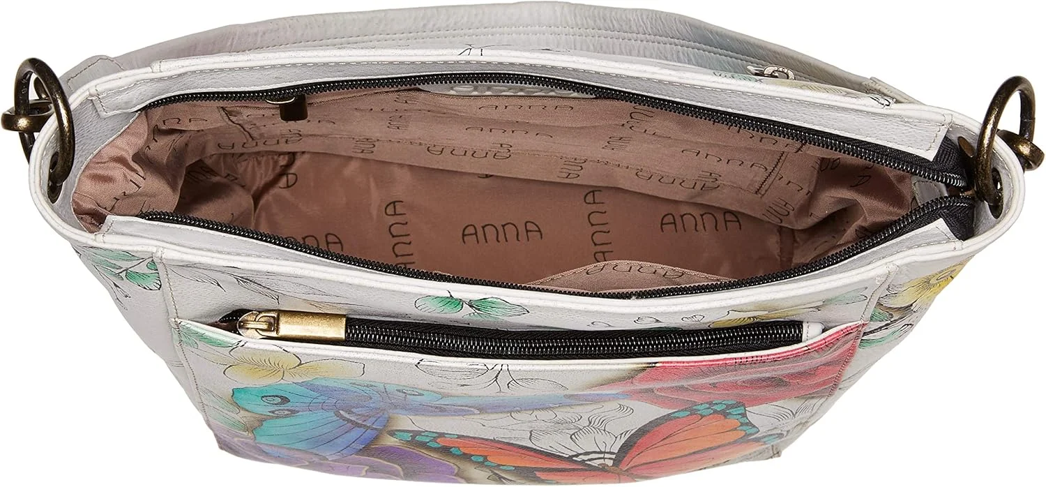 کیف دستی هوبو بزرگ چرمی اصل زنانه آنا بای آنوشکا | اثر هنری اورجینال نقاشی شده با دست | سازمان دهنده زیپ دار