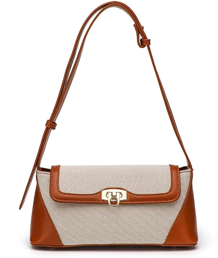 کیف دوشی چرمی PU کوچک یکپارچهسازی با سیستمعامل Azonee برای زنان، کیف دستی زیر بغل Hobo با بست سگکی، بند قابل تنظیم، کلاچ شیک و کاربردی (قهوه ای روشن)