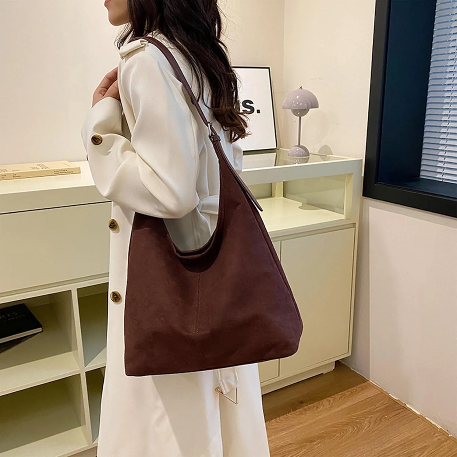 کیف دستی زنانه замшевый قهوه ای آزون | کیف دوشی غیر رسمی - کیف دستی замшевый با ظرفیت بزرگ برای کار، خرید و استفاده روزانه | کیف دستی شیک یکپارچهسازی با سیستمعامل با بسته شدن زیپ