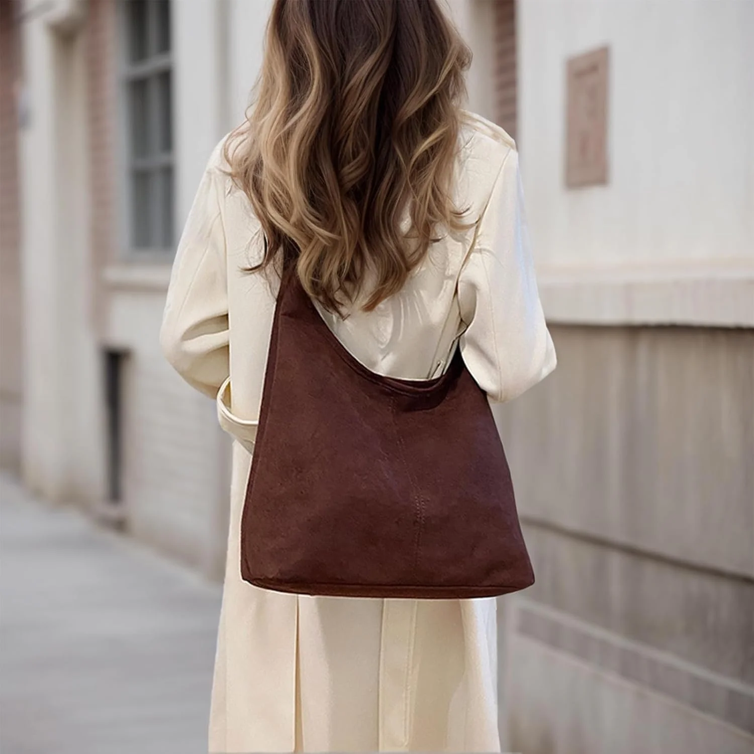 کیف دستی زنانه замшевый قهوه ای آزون | کیف دوشی غیر رسمی - کیف دستی замшевый با ظرفیت بزرگ برای کار، خرید و استفاده روزانه | کیف دستی شیک یکپارچهسازی با سیستمعامل با بسته شدن زیپ