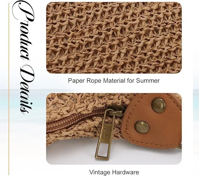 کیف حصیری مسافرتی زنانه Azonee 2025 - کیف بزرگ بافته شده ساحلی بوهو، کیف دستی کلاچ تابستانی یکپارچهسازی با سیستمعامل، کیف دستی راتان، کیف شانه ای و کولی برای ساحل، مسافرت و استفاده روزمره