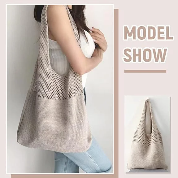 کیف دستی توری بافتنی آزونه، کیف مدل بوهو تابستانی زنانه، کیف شانه‌ای بافت گل، کیف دستی ساحلی توری بافته شده، کیف بافتنی زنانه به سبک تعطیلات غیر رسمی