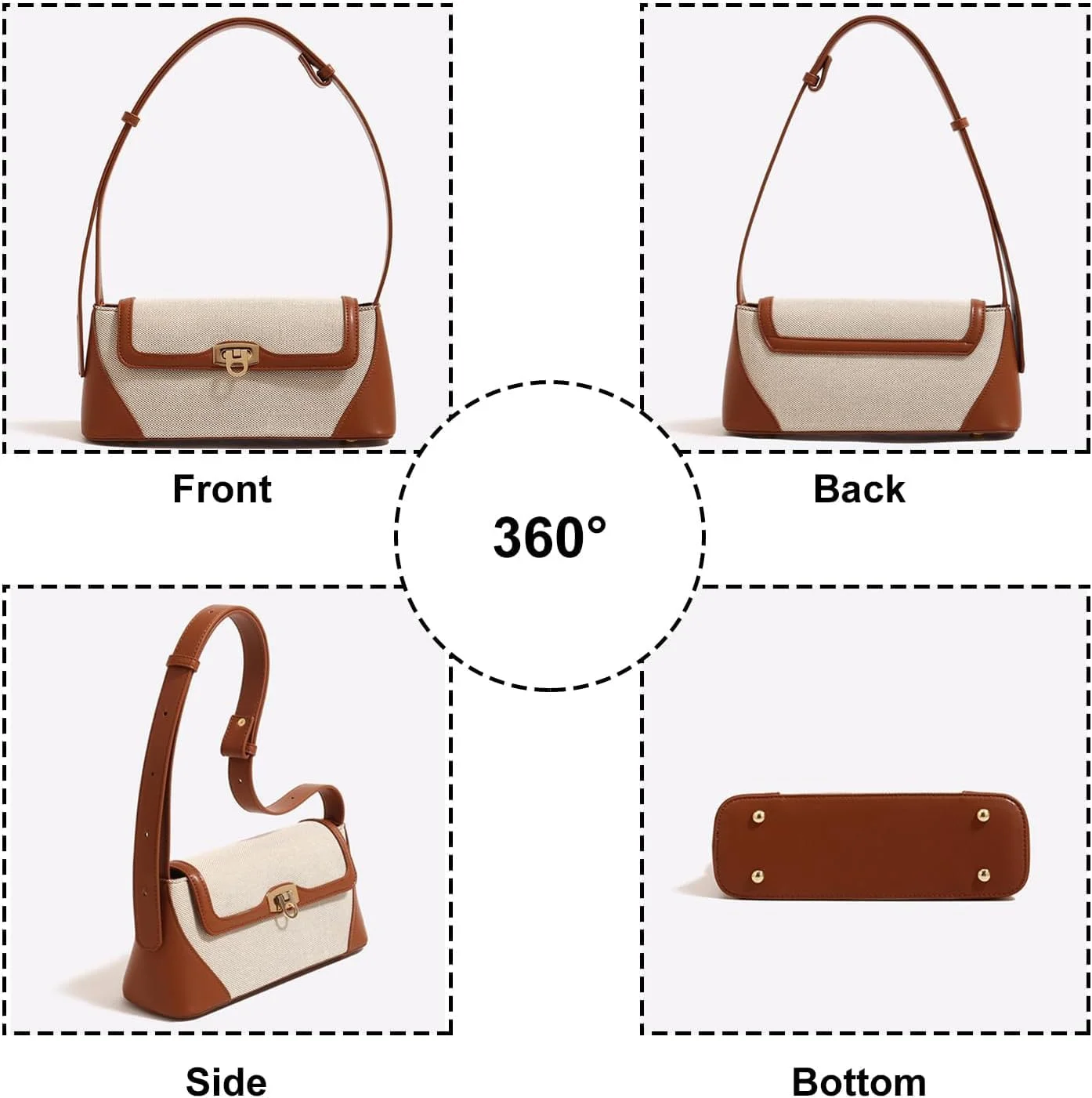 کیف دوشی چرمی PU کوچک یکپارچهسازی با سیستمعامل Azonee برای زنان، کیف دستی زیر بغل Hobo با بست سگکی، بند قابل تنظیم، کلاچ شیک و کاربردی (قهوه ای روشن)