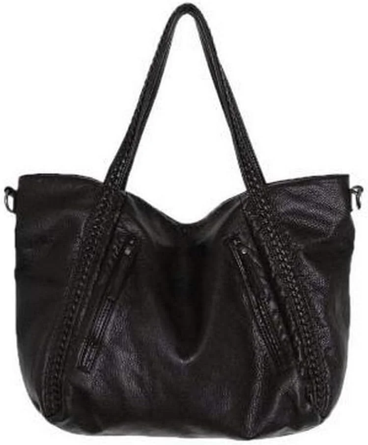 کیف دستی بزرگ زنانه، کیف جادار و شلخته با جیب‌های متعدد، کیف دوشی بافت‌دار از جنس چرم مصنوعی نرم - سایز بزرگ